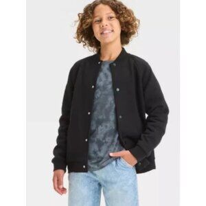 Art Class Boy's Large Black Snap Front Long Sleeve Cotton Pockets Bomber Jacket